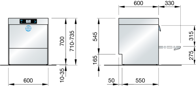 Dimensions of the bistro dishwasher